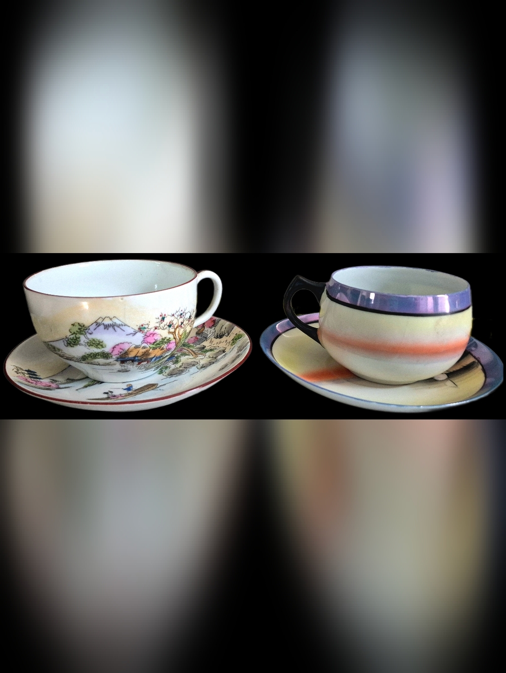 TWO Unique Vintage Hand-Painted Decorative Plate & Tea Cup Sets - Picture 2 of 7